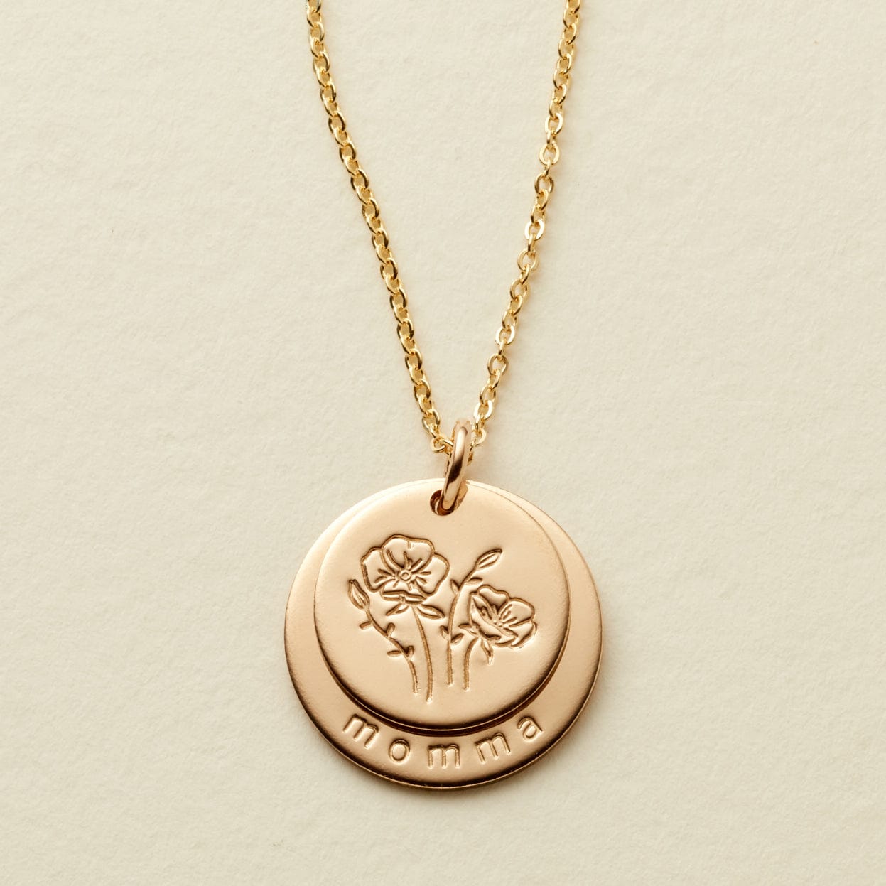 Made by Mary Family Florals Oval Disc Necklace | Handmade,Personalized Gold Filled / 20-22