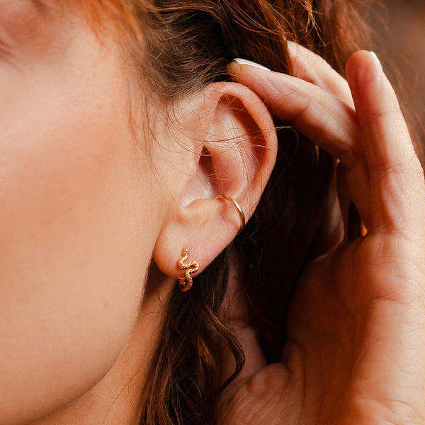 gold vermeil snake ear cuff, ring, charm pendant, hoop earrings