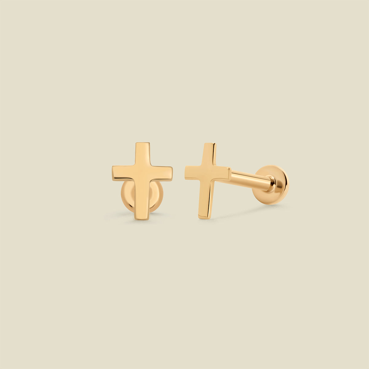 14k Cross Stud Earring (Flat Back) 14k Solid Gold / Pair Earring