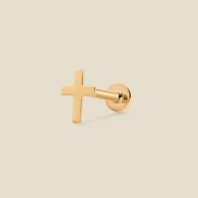 14k Cross Stud Earring (Flat Back) 14k Solid Gold / Single Earring