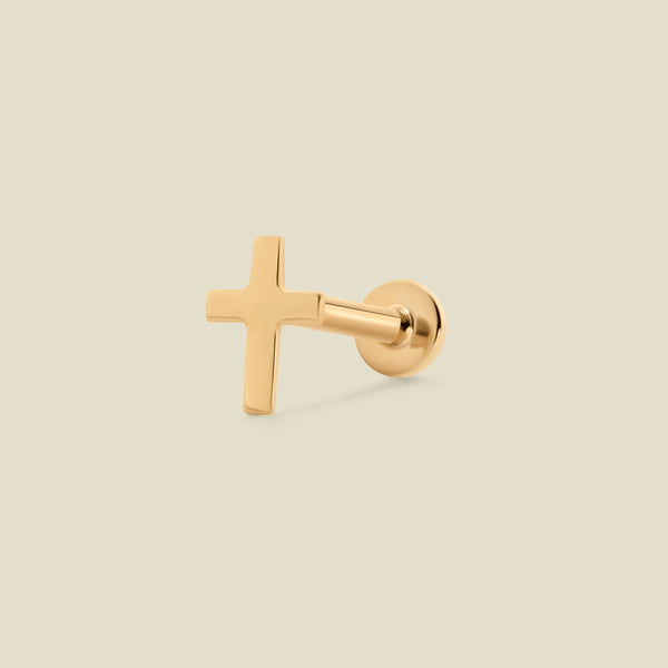 14k Cross Stud Earring (Flat Back) 14k Solid Gold / Single Earring