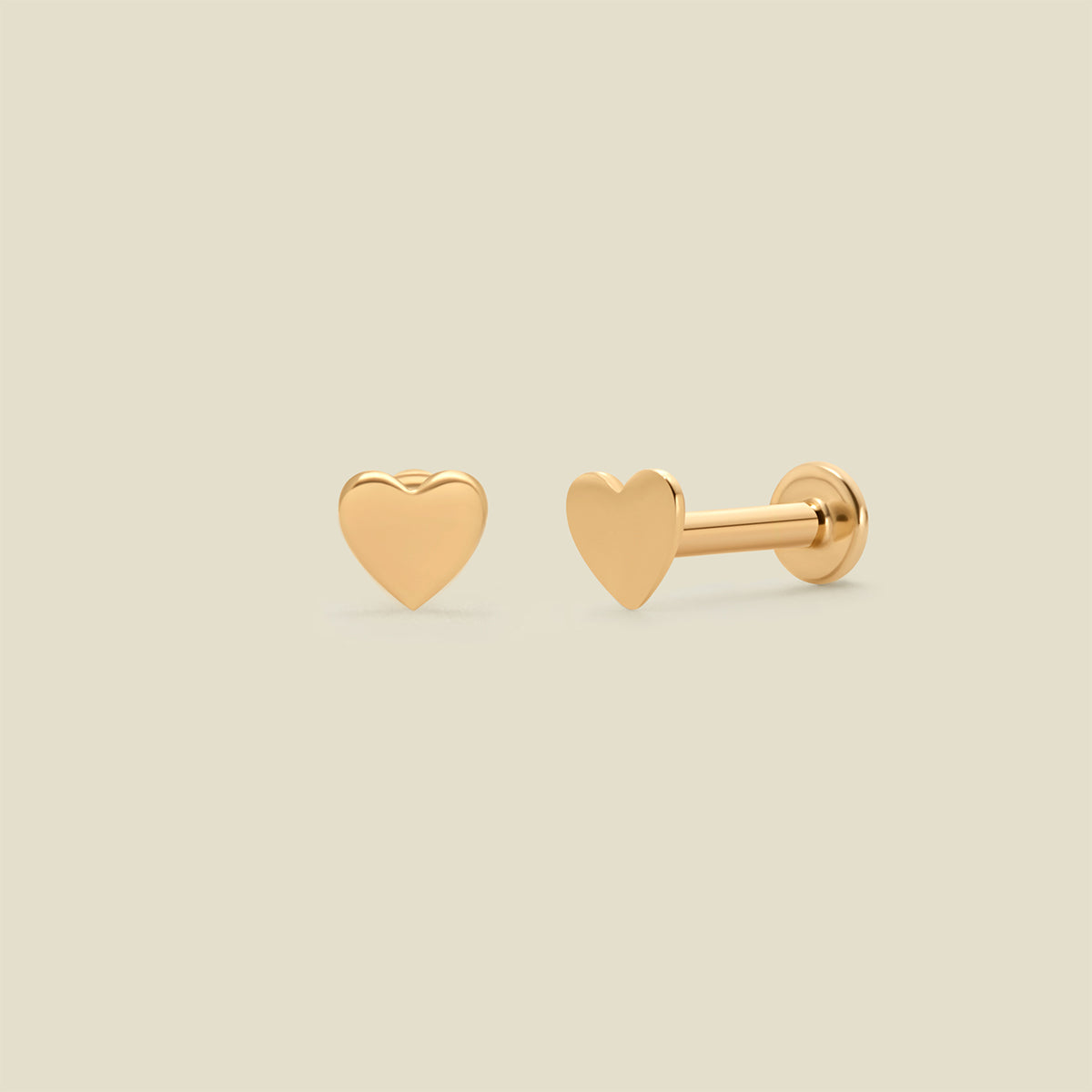 14k Heart Stud Earring (Flat Back) 14k Solid Gold / Pair Earring