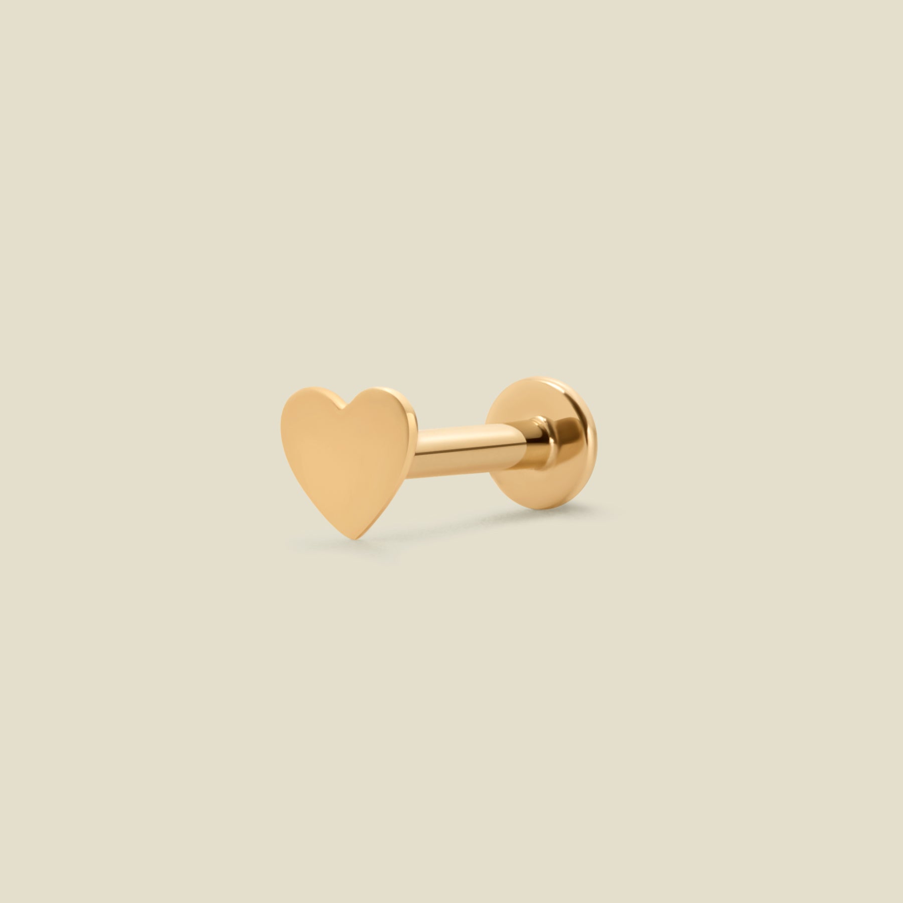 14k Heart Stud Earring (Flat Back) 14k Solid Gold / Single Earring