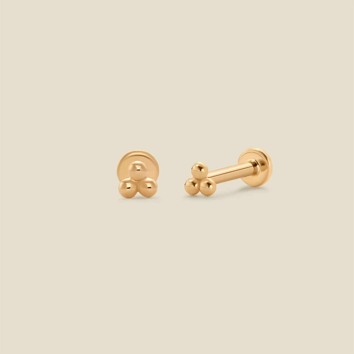 14k Trinity Stud Earring (Flat Back) 14k Solid Gold / Pair Earring