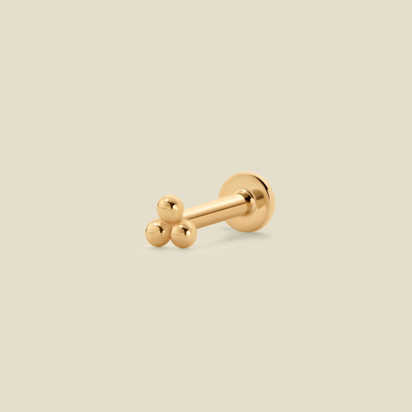 14k Trinity Stud Earring (Flat Back) 14k Solid Gold / Single Earring