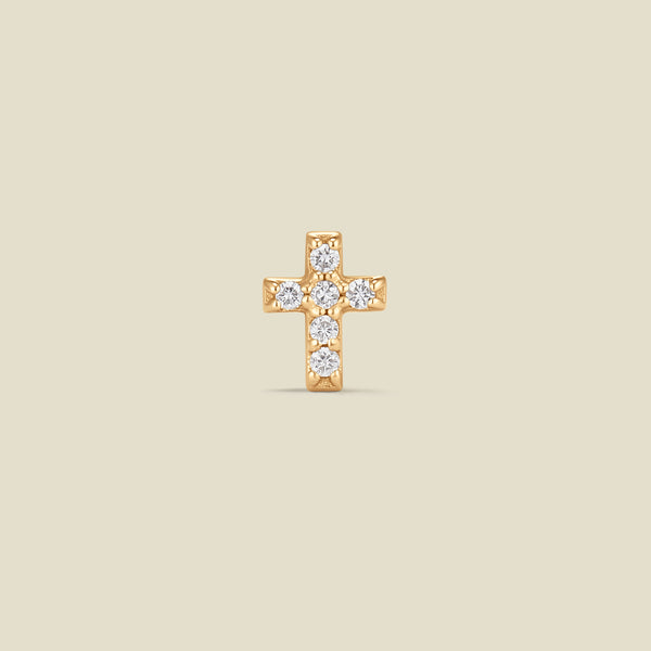 14k Diamond Cross Stud Earring (Flat Back) - Single
