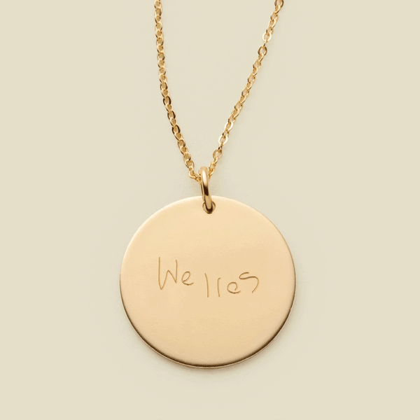 Engraved Handwriting Disc Necklace
