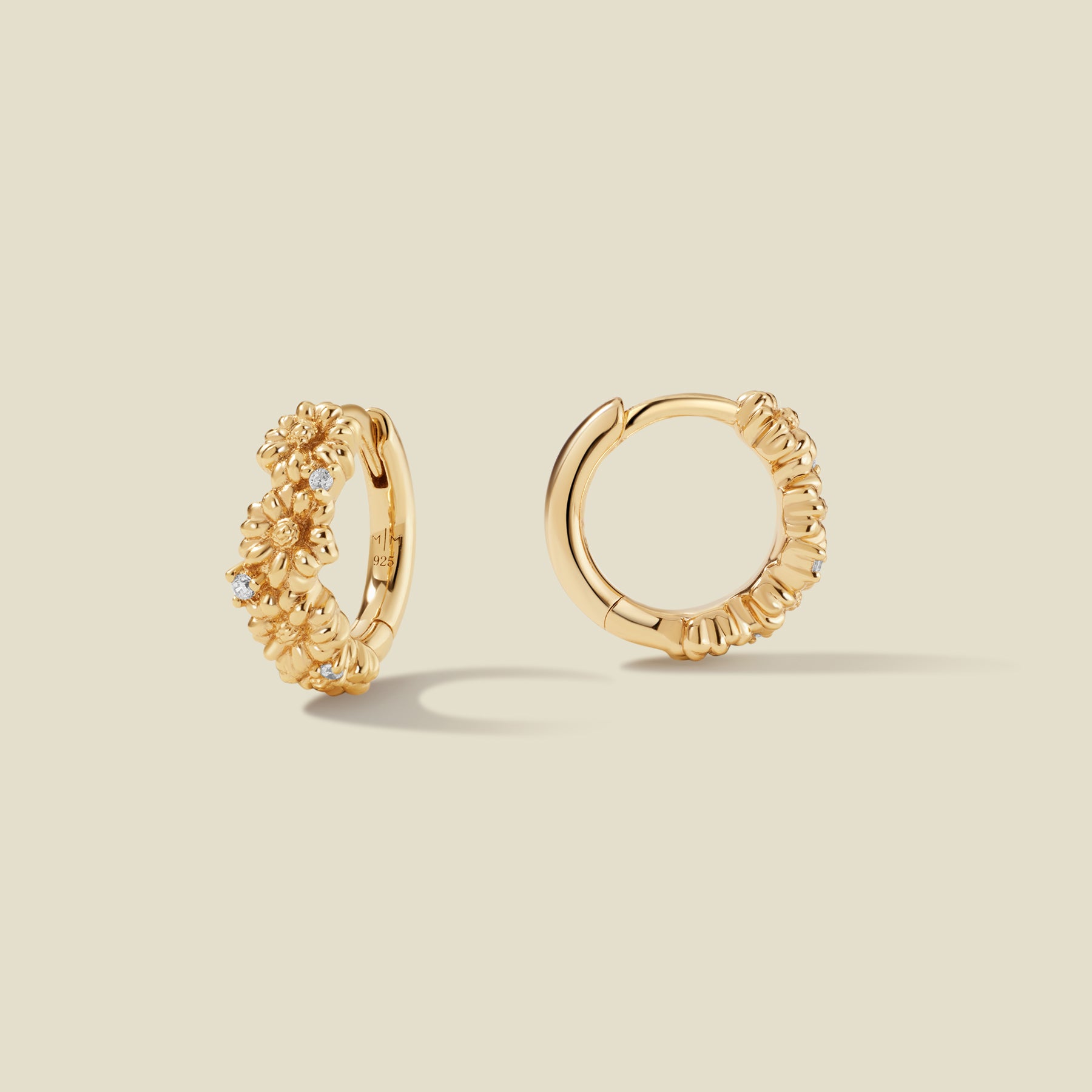 April CZ Birth Flower Huggie Hoop Earrings