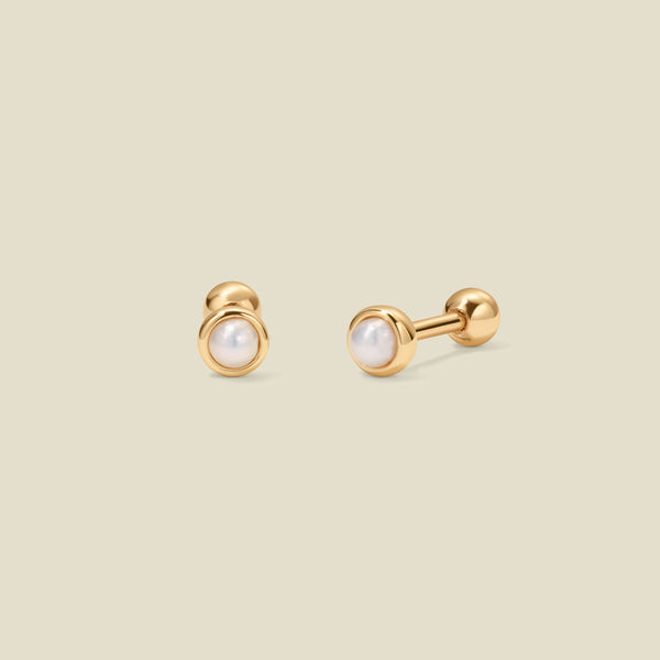 Bezel-Set Pearl Stud Earrings