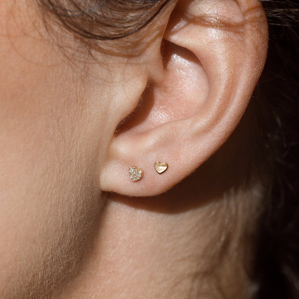14k Diamond Heart Stud Earring (Flat Back) - Single