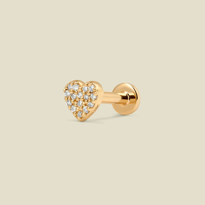 14k Diamond Heart Stud Earring (Flat Back) - Single