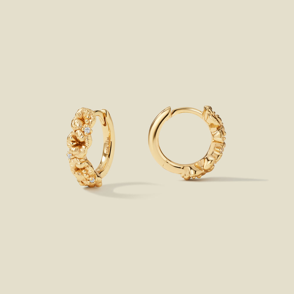 February CZ Birth Flower Huggie Hoop Earrings
