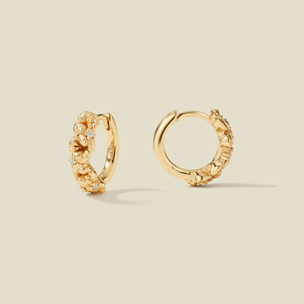 February CZ Birth Flower Huggie Hoop Earrings