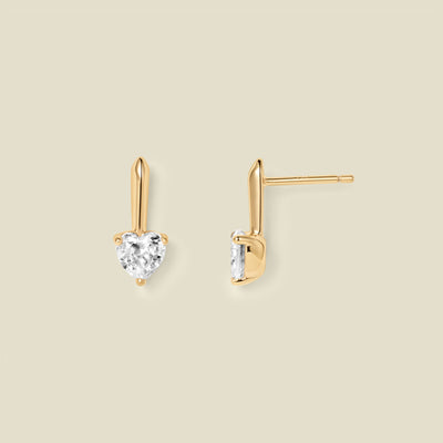 CZ Heart Drop Stud Earrings