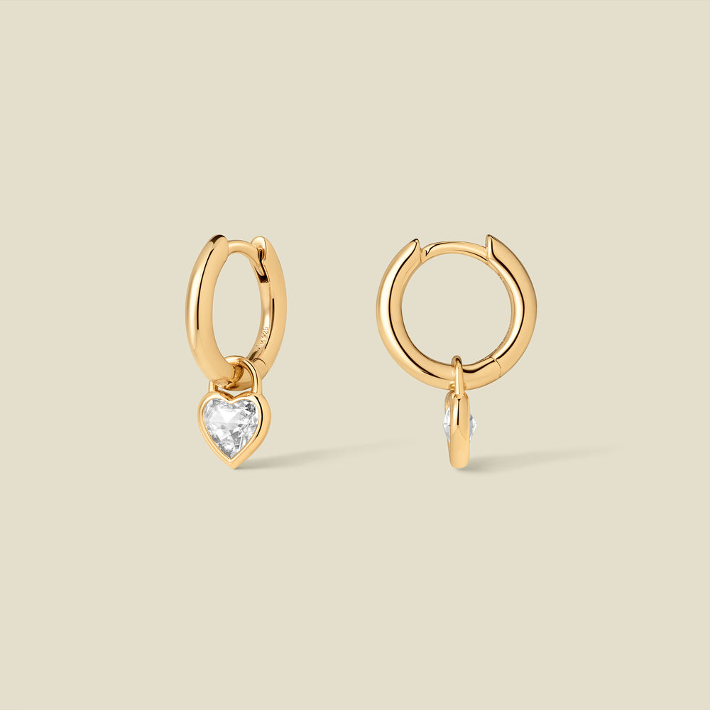 CZ Heart Drop Hoop Earrings