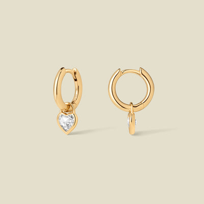 CZ Heart Drop Hoop Earrings