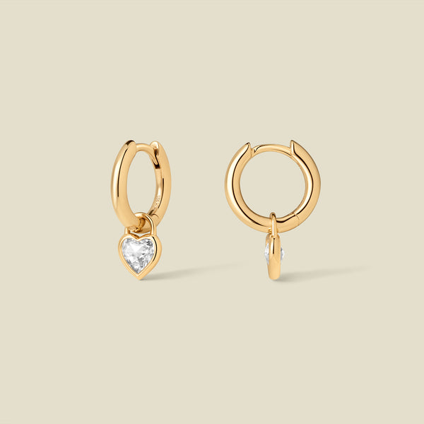 CZ Heart Drop Hoop Earrings