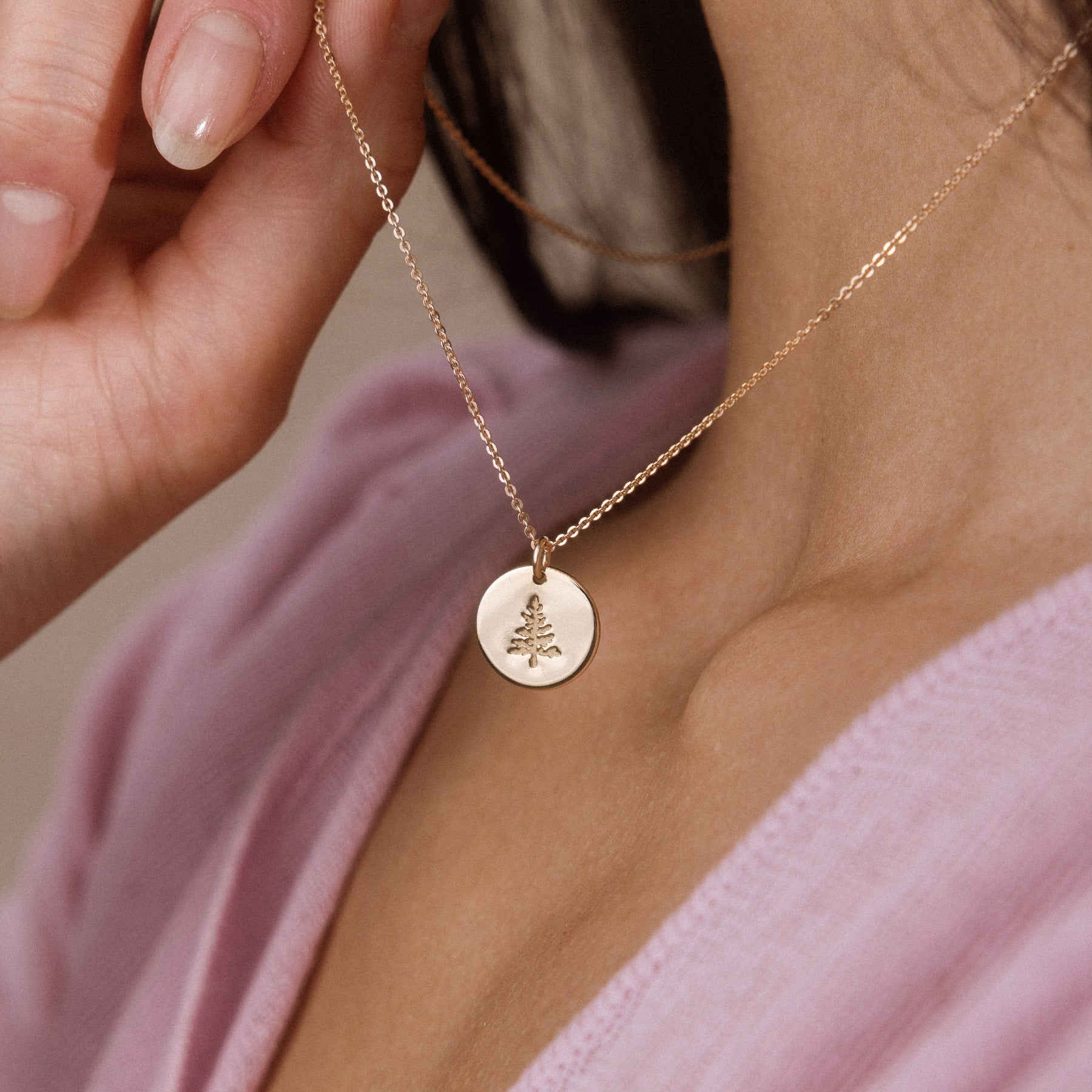 Pine Tree Disc Necklace