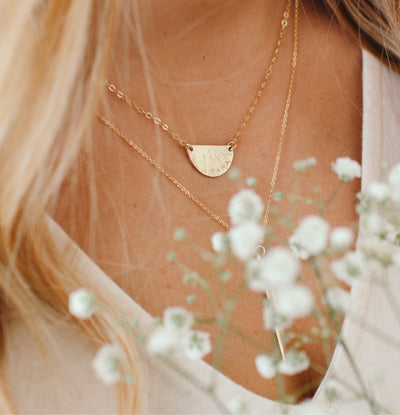 Hammered Half Moon Disc Necklace