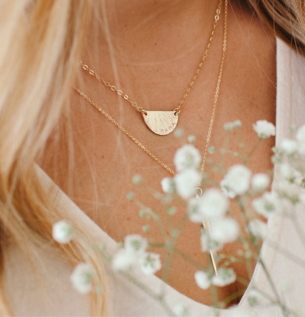 Hammered Half Moon Disc Necklace