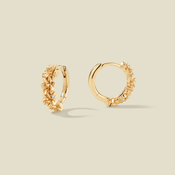 July CZ Birth Flower Huggie Hoop Earrings
