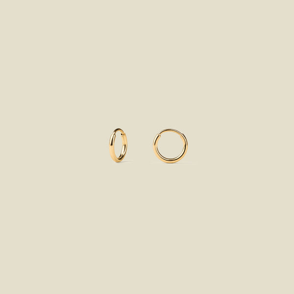 Gold hoops against a neutral background.