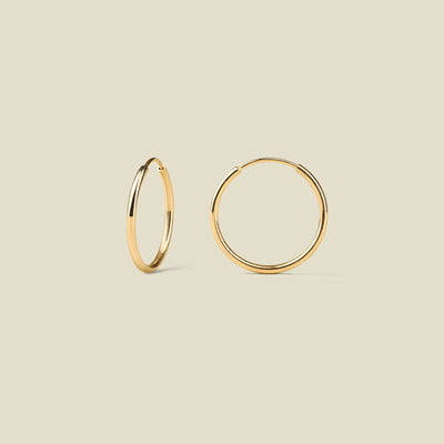 Gold hoop earrings on a beige background