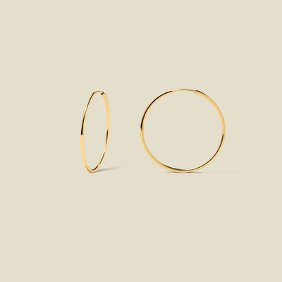 gold hoop earrings on a beige background