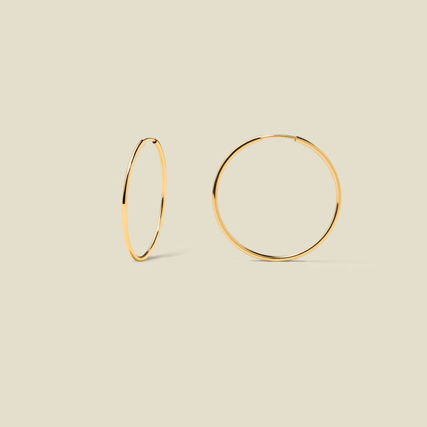 gold hoop earrings on a beige background