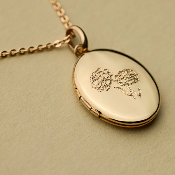 Engravable Birth Flower Mini Locket Necklace