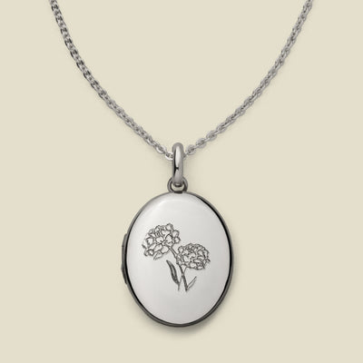 Engravable Birth Flower Mini Locket Necklace