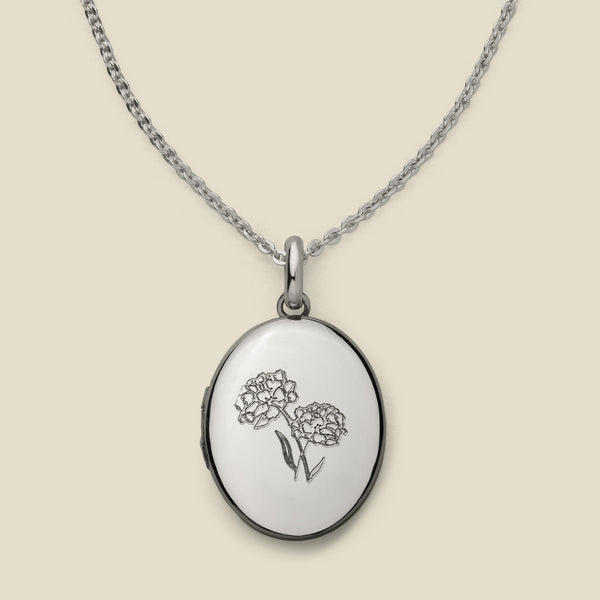Engravable Birth Flower Mini Locket Necklace