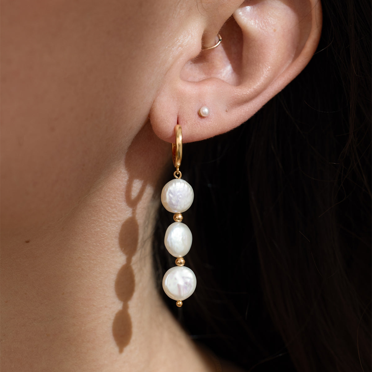 Laurel Pearl Drop Hoop Earrings | Statement Pearl Hoops – Made By Mary