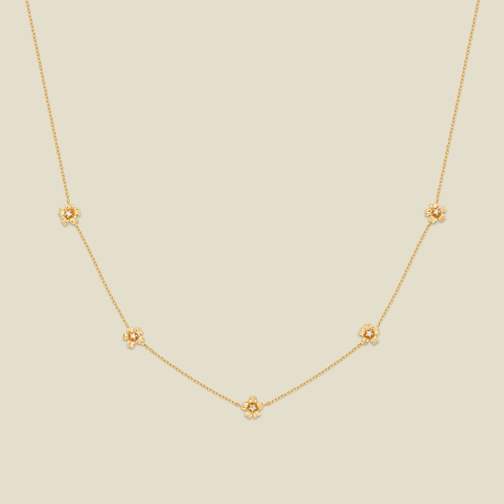 March CZ Birth Flower Station Necklace