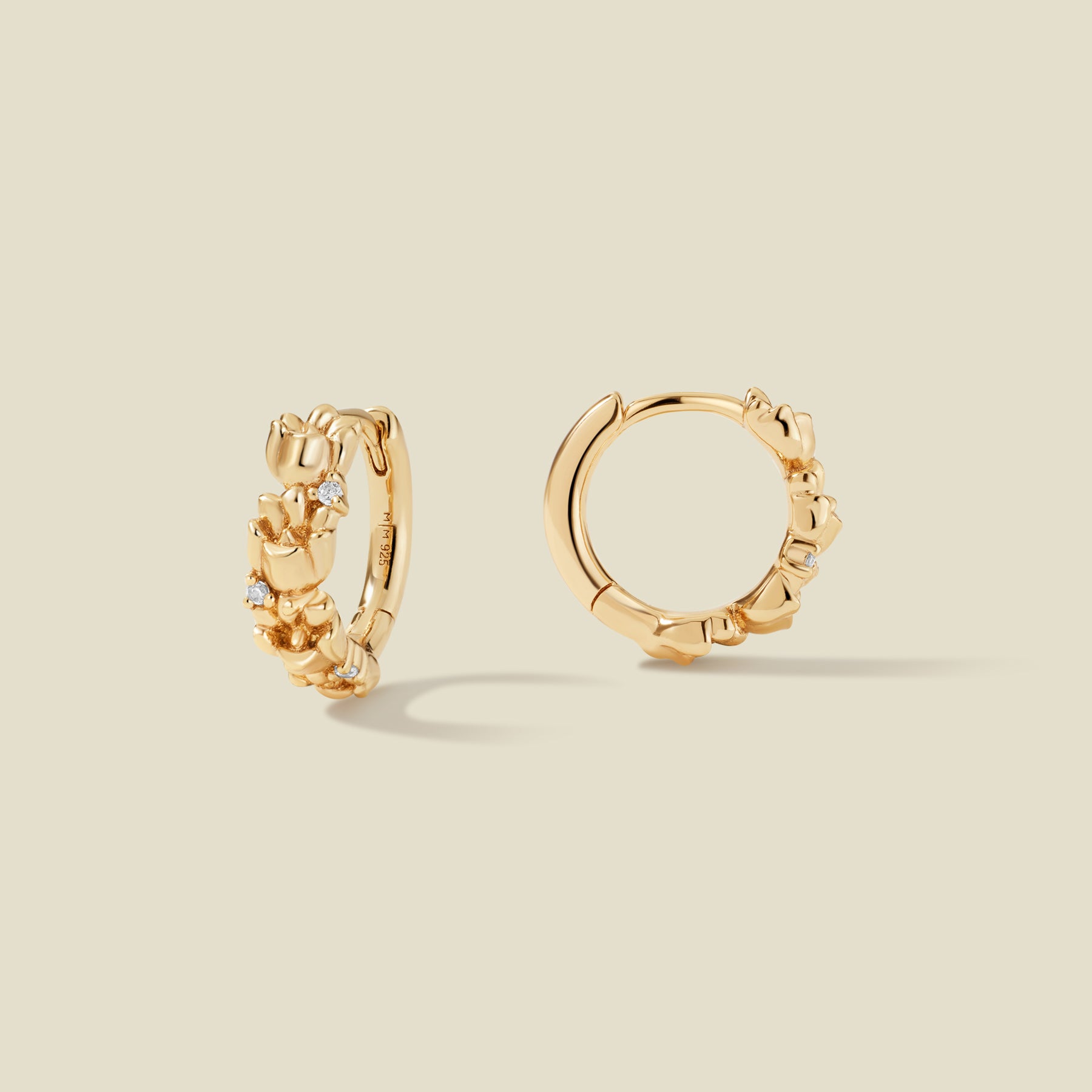 May CZ Birth Flower Huggie Hoop Earrings