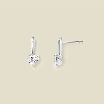 CZ Heart Drop Stud Earrings