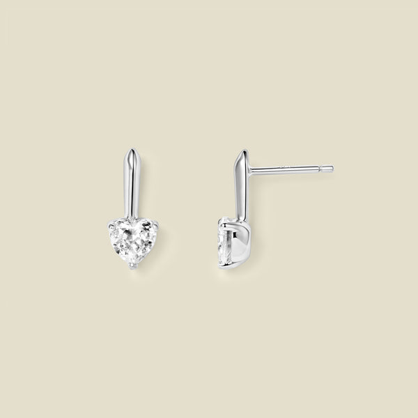 CZ Heart Drop Stud Earrings
