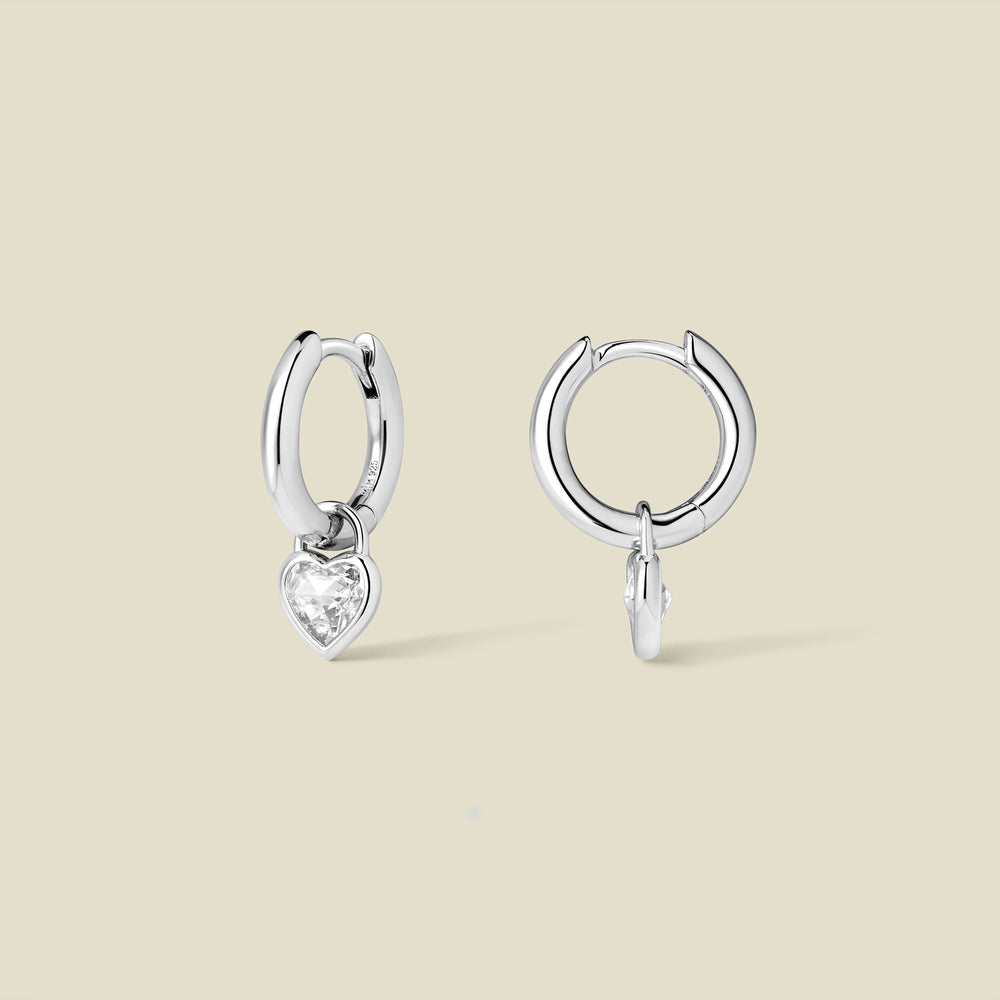 CZ Heart Drop Hoop Earrings | Final Sale