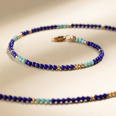 Turquoise and Lapis Beaded Choker Necklace | Final Sale