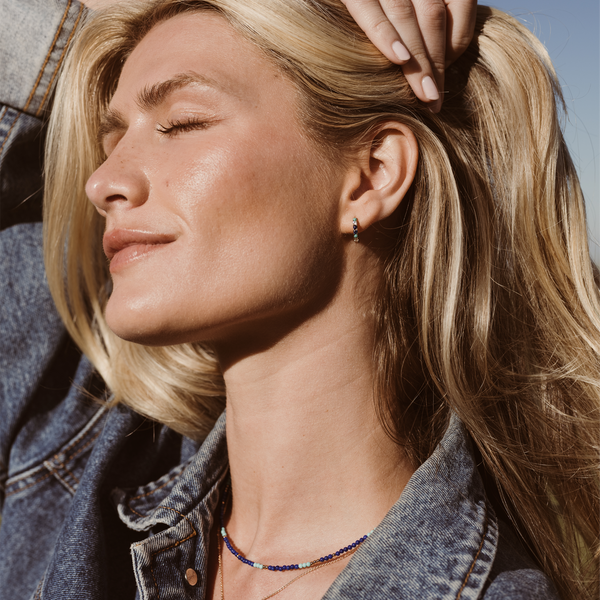 Turquoise and Lapis Huggie Hoop Earrings | Final Sale