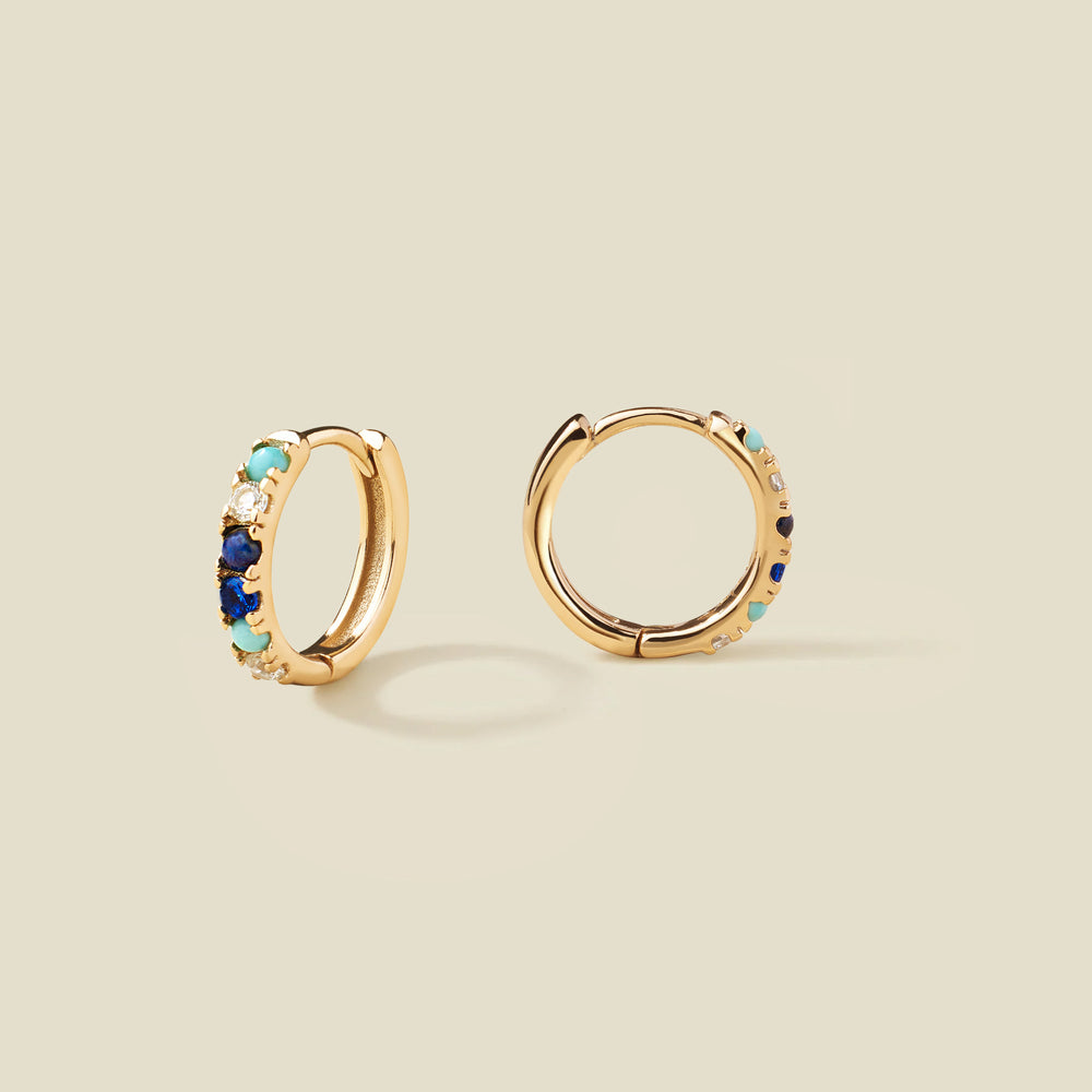 Turquoise and Lapis Huggie Hoop Earrings | Final Sale