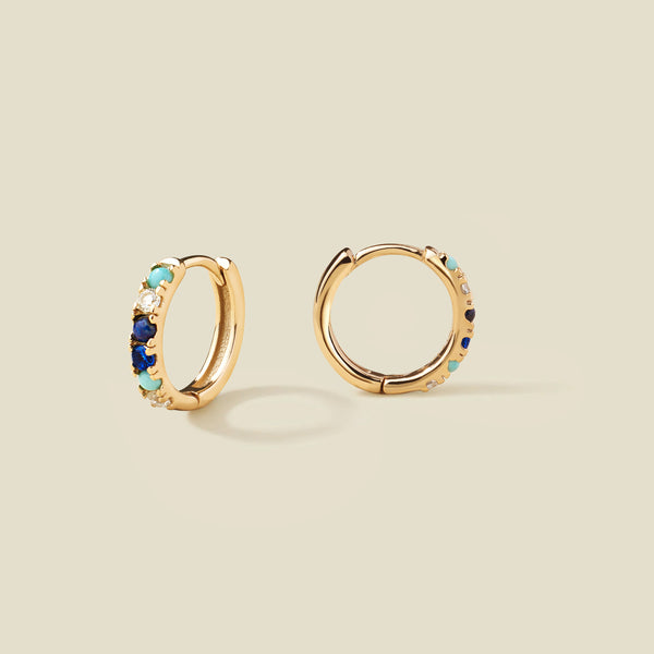Turquoise and Lapis Huggie Hoop Earrings | Final Sale