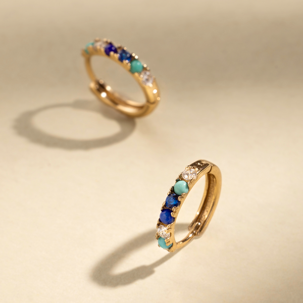 Turquoise and Lapis Huggie Hoop Earrings | Final Sale
