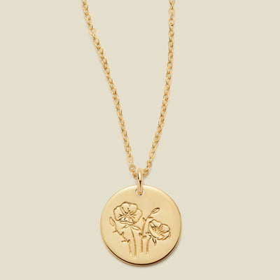 August Birth Flower Necklace Gold Filled / 1/2" / 16"-18" Necklace