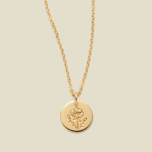 August Birth Flower Necklace Gold Filled / 3/8" / 16"-18" Necklace