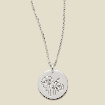 August Birth Flower Necklace Silver / 1/2" / 16"-18" Necklace