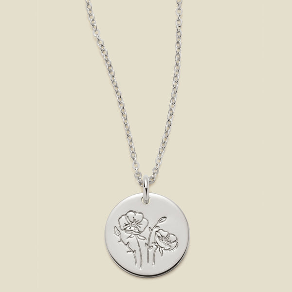 August Birth Flower Necklace Silver / 1/2" / 16"-18" Necklace