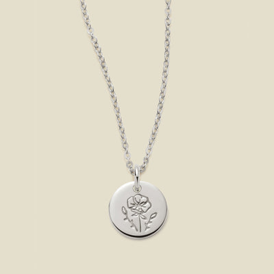 August Birth Flower Necklace Silver / 3/8" / 16"-18" Necklace