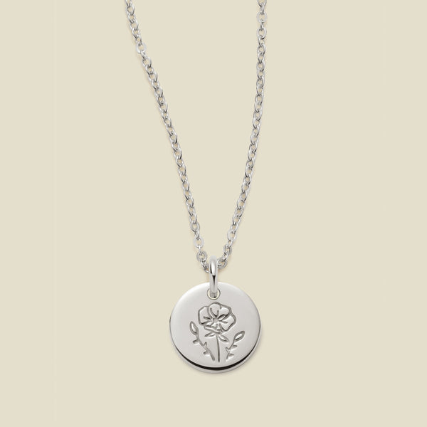 August Birth Flower Necklace Silver / 3/8" / 16"-18" Necklace