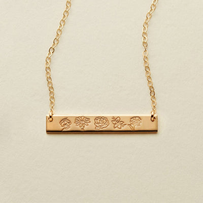 Birth Flower Bar Necklace | 1.25" horizontal bar Necklace
